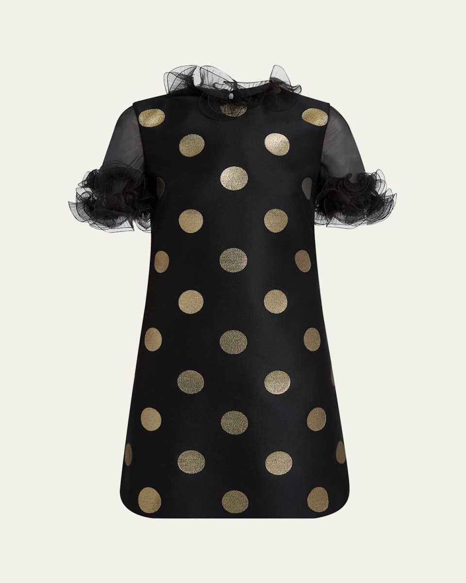 Metallic Polka Dot Sheer Ruffle Mini Dress